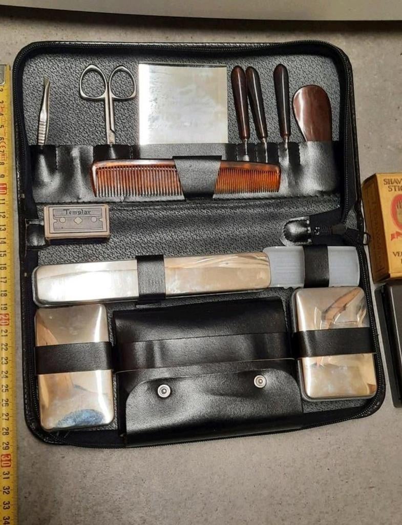 Vintage retro reisscheerset  scheeretui scheerdoos, Ophalen of Verzenden, Gebruikt, Zwart, Heer