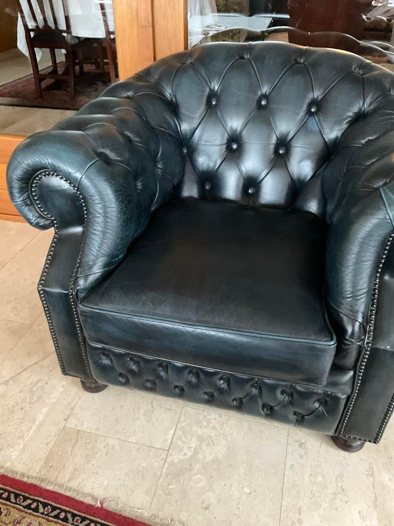 Engelse fauteuil leer, Zo goed als nieuw, 50 tot 75 cm, Ophalen, Engels klassiek