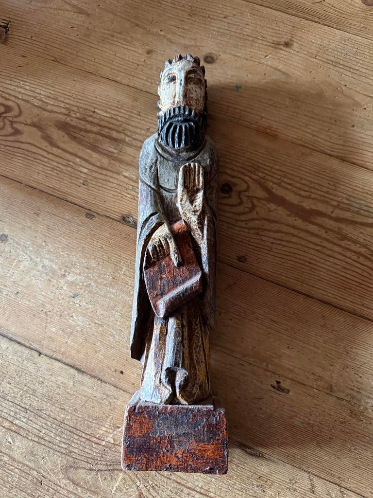 Antiek gesneden houten beeld van Sint Benedictus, Ophalen of Verzenden