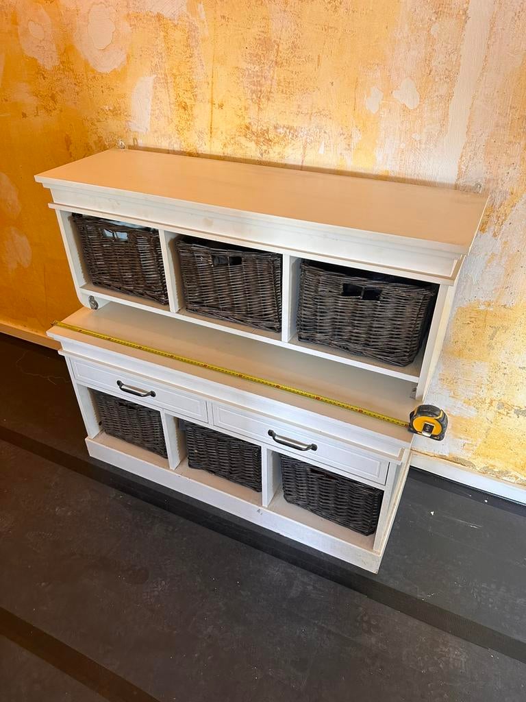 Witte kapstop met manden, Ophalen of Verzenden, Hout, Wandkapstok, Minder dan 100 cm