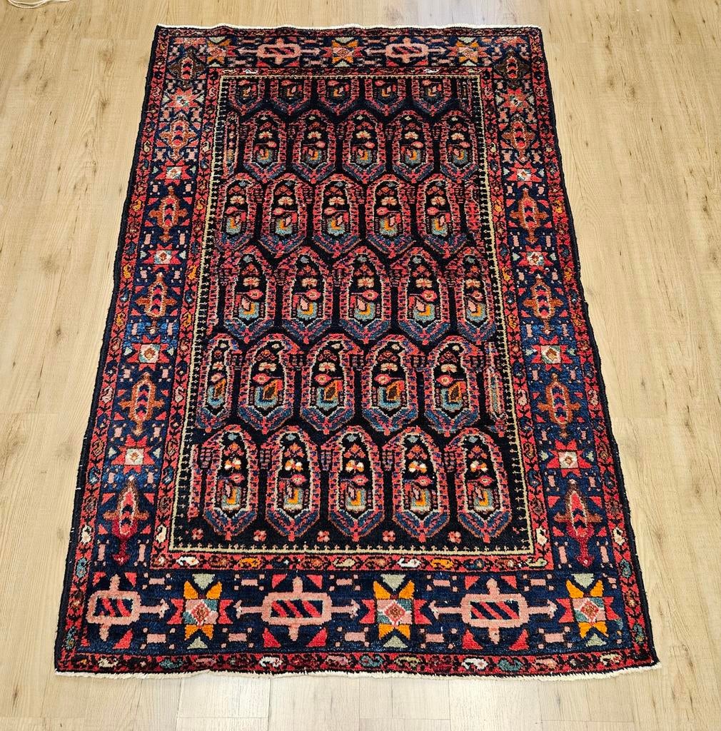 Vintage handgeknoopt perzisch tapijt hamadan 206x133, Info@SlatsAntiek.nl, Tweedehands, 100 tot 150 cm, Perzisch