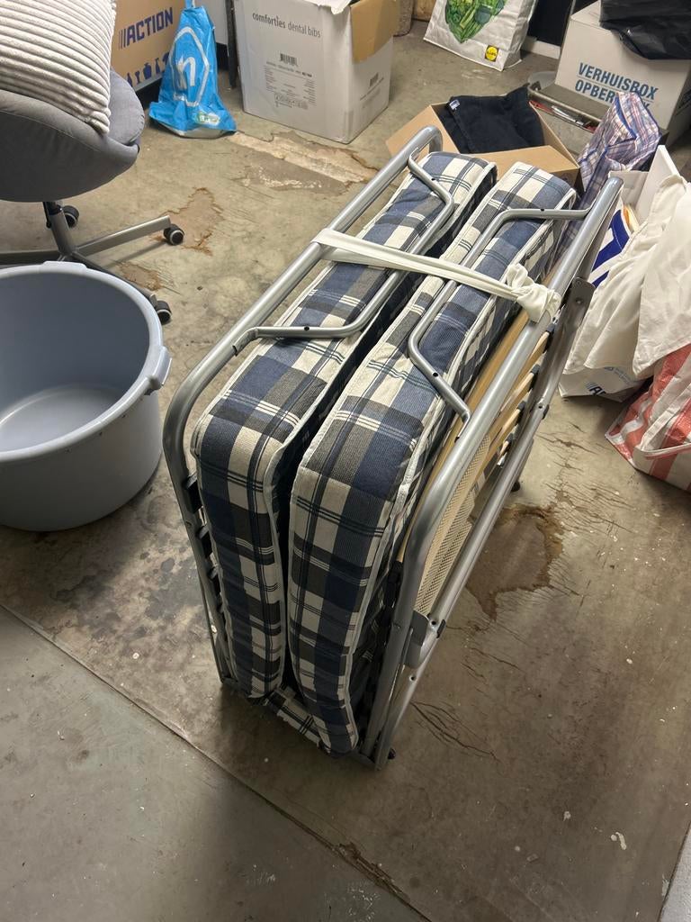 Eenpersoons opklapbaar logeerbed / stretcher, Ophalen, Eenpersoons, Blauw, 190 cm of minder