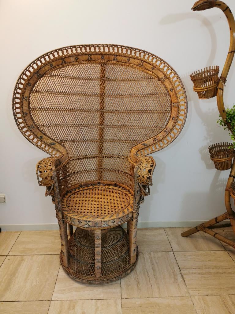 Vintage rotan pauwstoel boho peacock chair jaren 70 's stoel, Ophalen