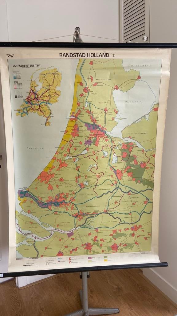 Boeiende schoolkaart Randstad Holland, Antiek en Kunst, Ophalen of Verzenden, Aardrijkskunde
