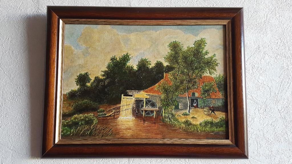 Prachtige reproductie uit 1989, Hobbema, watermolen, Antiek en Kunst, Kunst | Schilderijen | Klassiek, Ophalen of Verzenden