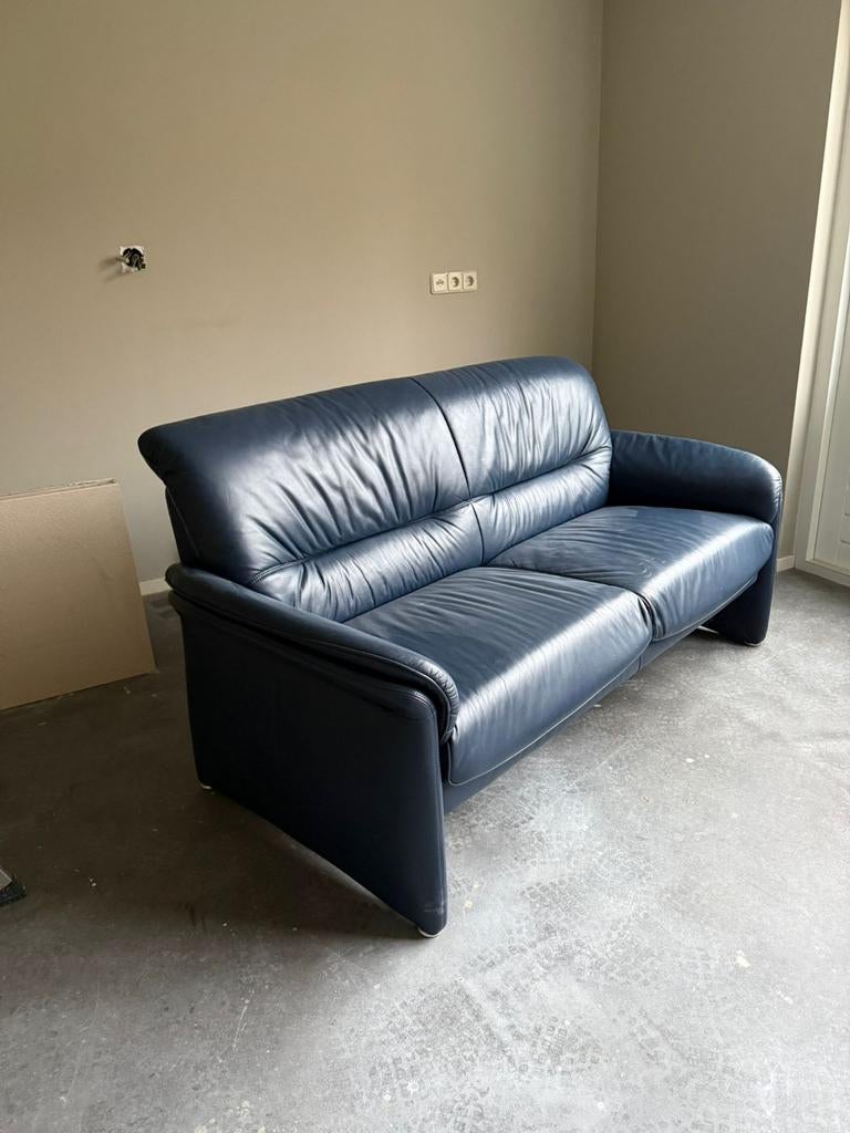 Leolux bankje.donkerblauw zacht leer., Ophalen of Verzenden