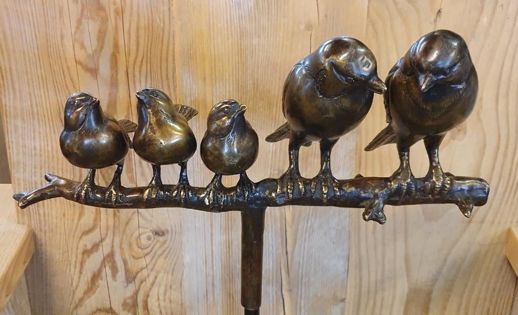 5 VOGELS OP TAK / FAMILIE / TUINSTEKER / BRONS