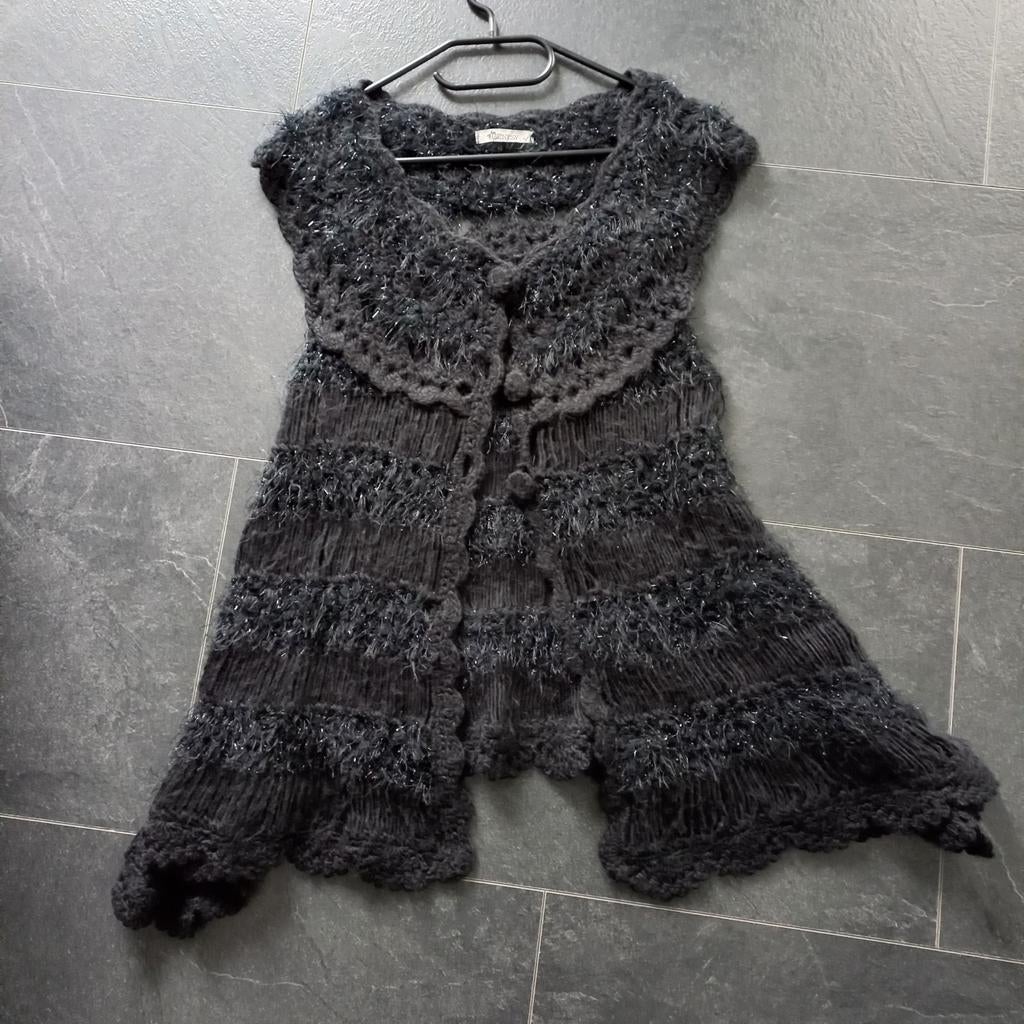 Lang gilet met glitter draad maat S koopje nu, Ophalen of Verzenden, Zo goed als nieuw, Maat 36 (S), Zwart