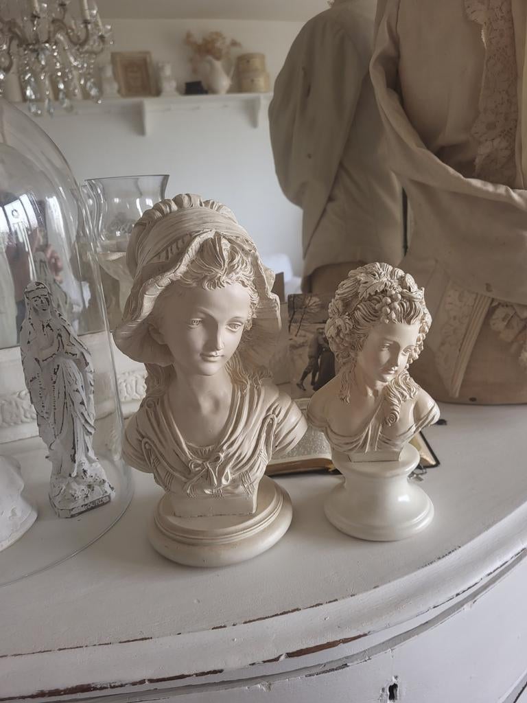 Set van 2 brocante Buste Beelden - Klassieke Decoratie, Ophalen of Verzenden