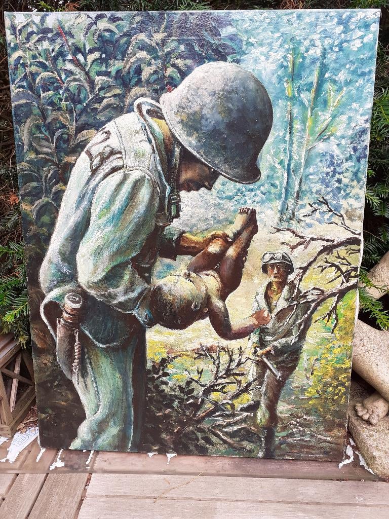 Olieverf op Doek Schilderij "Vietnam" gesigneerd Rob Cremer, Ophalen of Verzenden