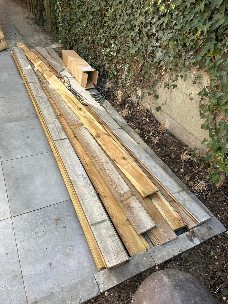 17 Rabatdelen Vurenhout 13cm x 4 meter, Ophalen, Gebruikt, Minder dan 25 mm, Plank