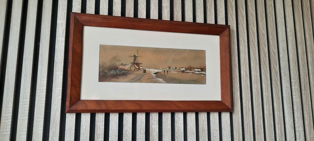 Winterlandschap met molen - Louis Apol (gesigneerd), Ophalen of Verzenden