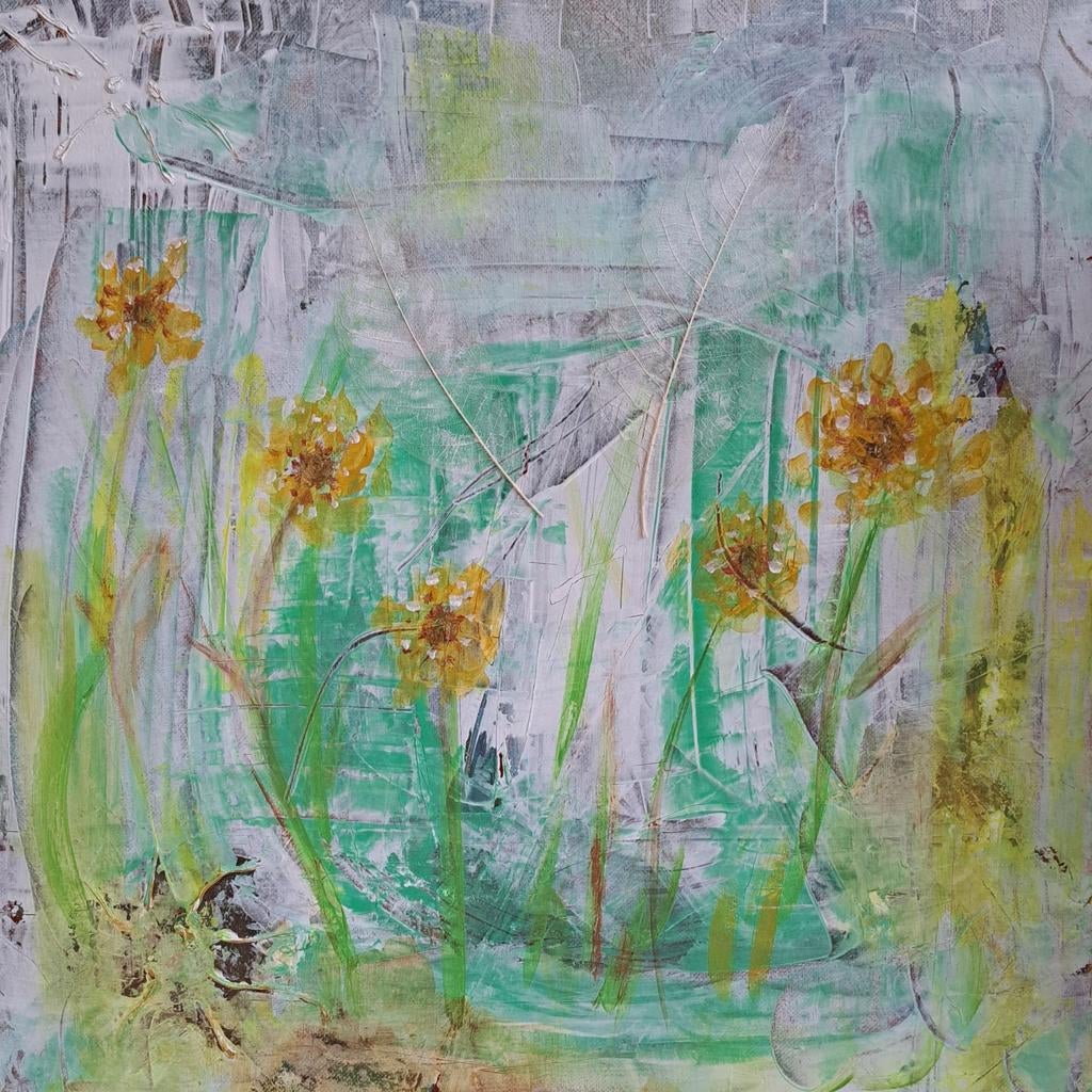 Abstract bloemen schilderij - Acryl op canvas, Ophalen of Verzenden