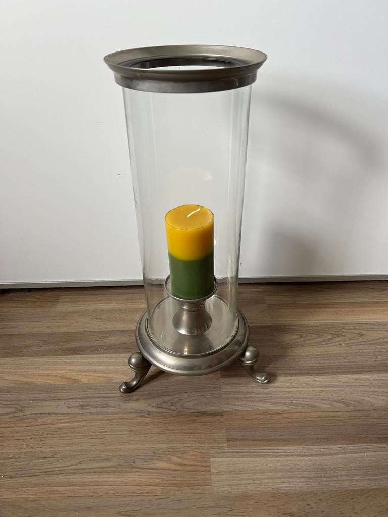 Groot windlicht van zwaar messing, Huis en Inrichting, Woonaccessoires | Kandelaars en Kaarsen, Ophalen, Gebruikt, Overige kleuren