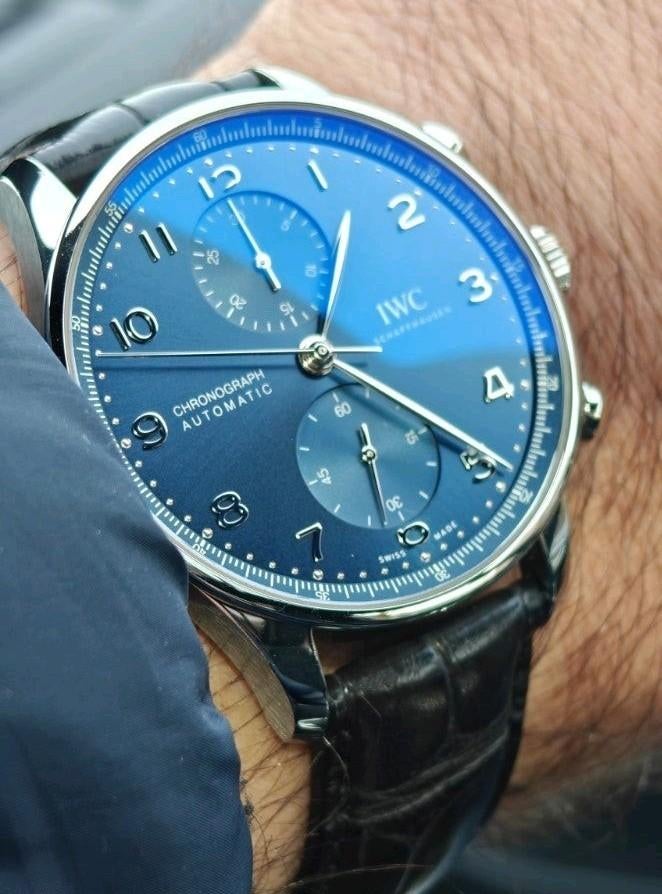 IWC Portuguese Chronograph - IW371606 - blauw - 2022, Ophalen of Verzenden, Zo goed als nieuw, Leer, Overige merken