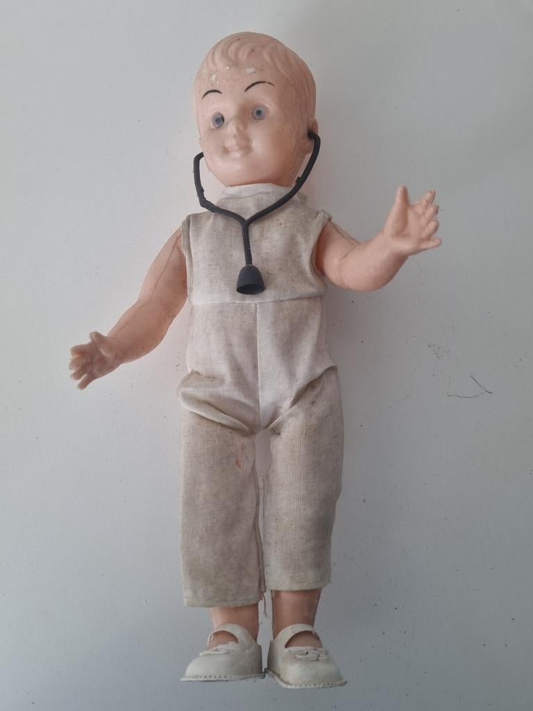 Oud popje met stethoscoop, 25cm, Ophalen of Verzenden