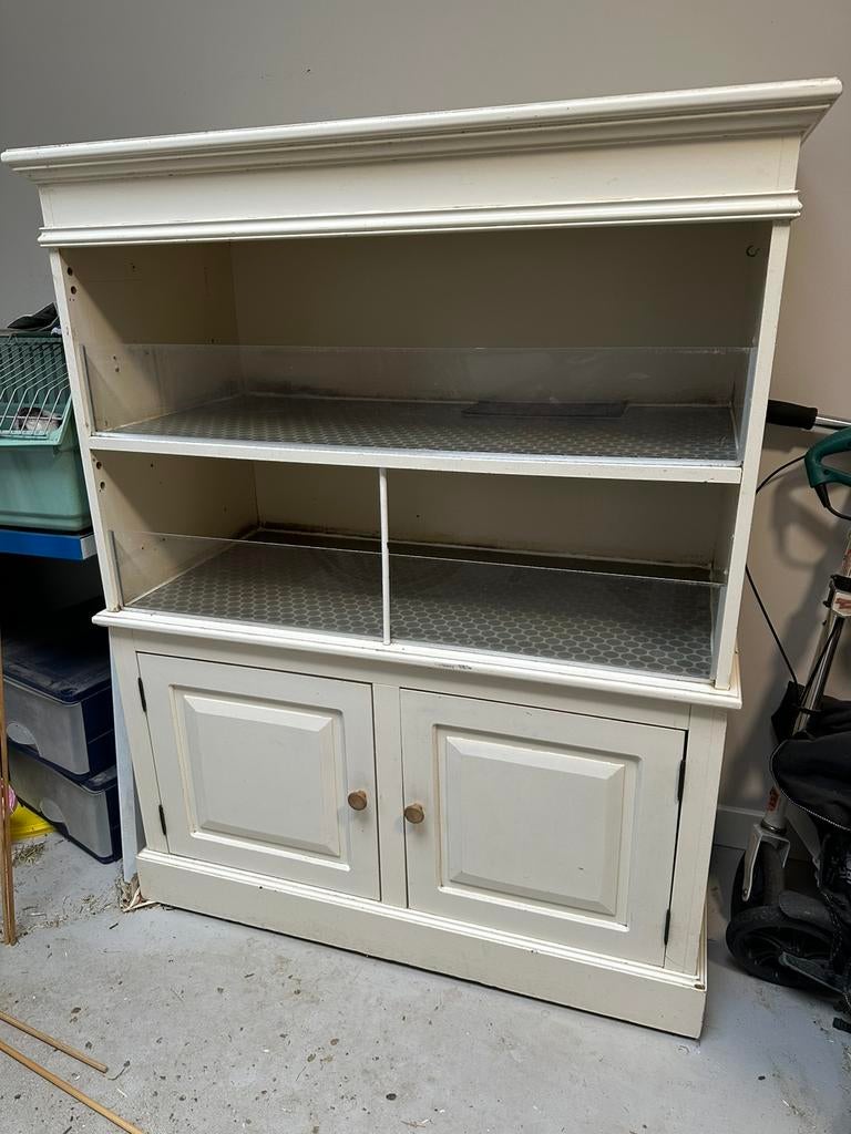 Brocante Cavia kast caviaflat wit creme 2 hokken op wielen, Ophalen, 90 cm of meer, Hok, Cavia