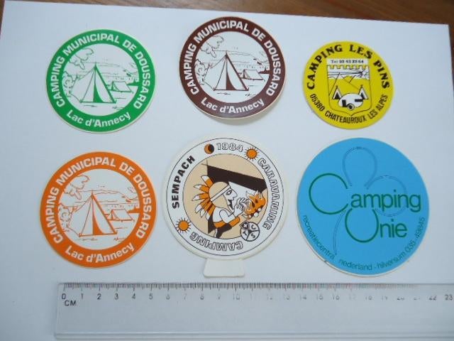 sticker oud Camping Kamperen camper oldtimer frankrijk retro, Verzenden, Zo goed als nieuw, Bedrijf of Vereniging