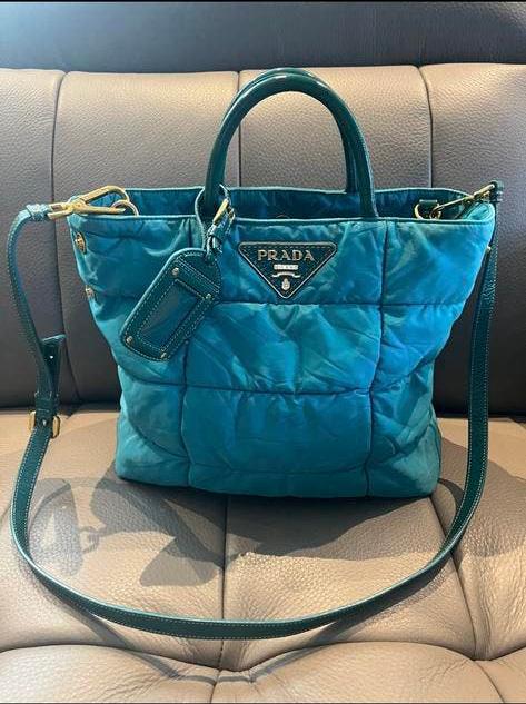 Vintage Prada Nylon 2 way bag turqoise, Ophalen of Verzenden, Gebruikt, Overige kleuren