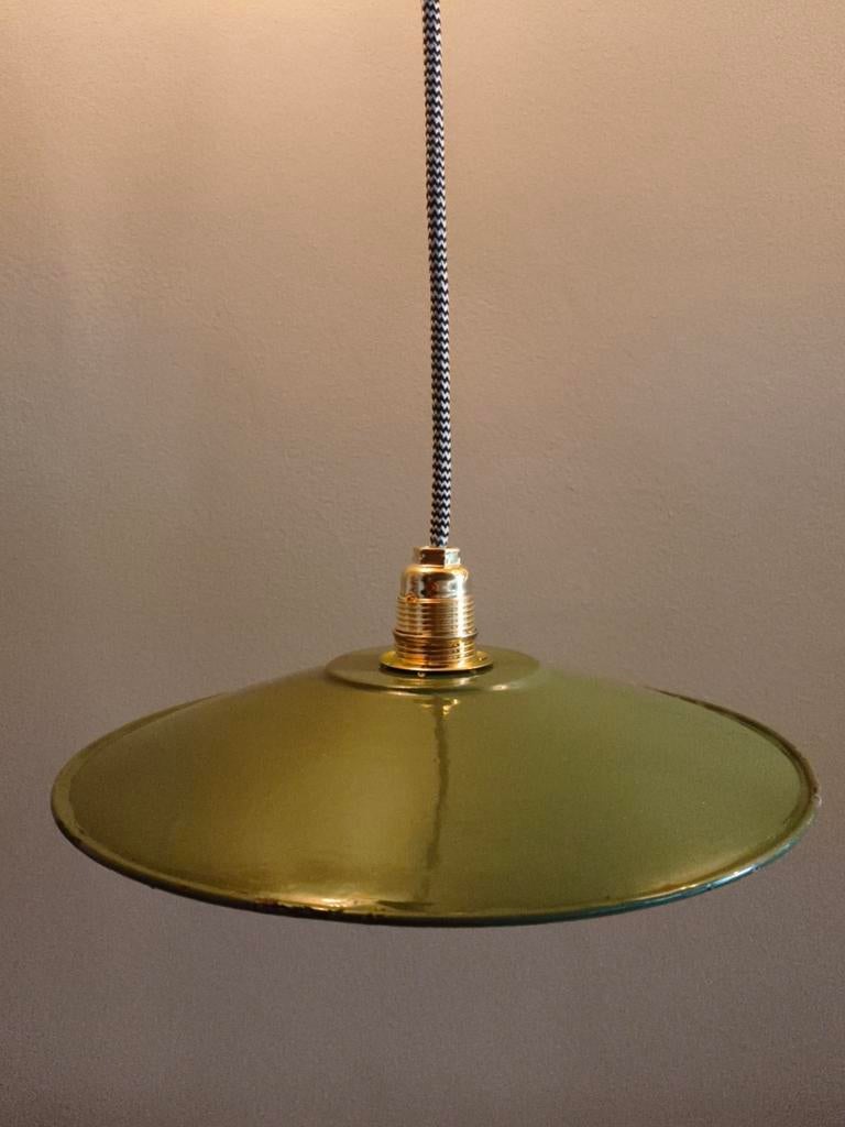 Vintage emaille hanglampen., Huis en Inrichting, Lampen | Hanglampen, Ophalen of Verzenden, Minder dan 50 cm