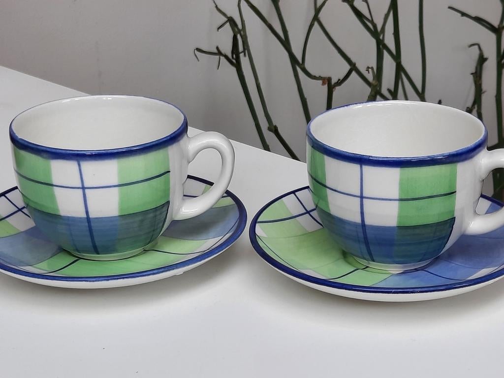 2x  kop en schotel groen / blauw, Ophalen of Verzenden