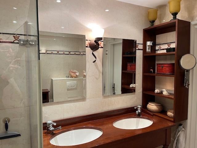 Badkamermeubel compleet met spiegels, lamp en wandkastje, Ophalen, Gebruikt, 150 tot 200 cm, Minder dan 100 cm