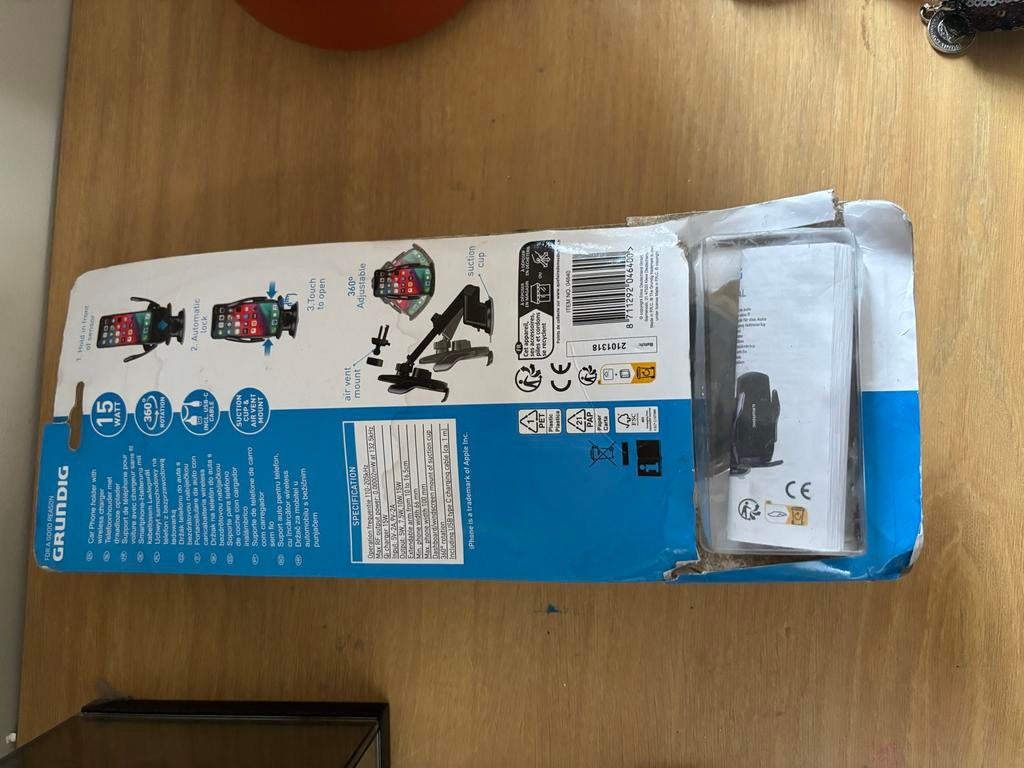Grundig Autotelefoonhouder met Draadloze Oplader 15W, Ophalen of Verzenden, Nieuw, Auto