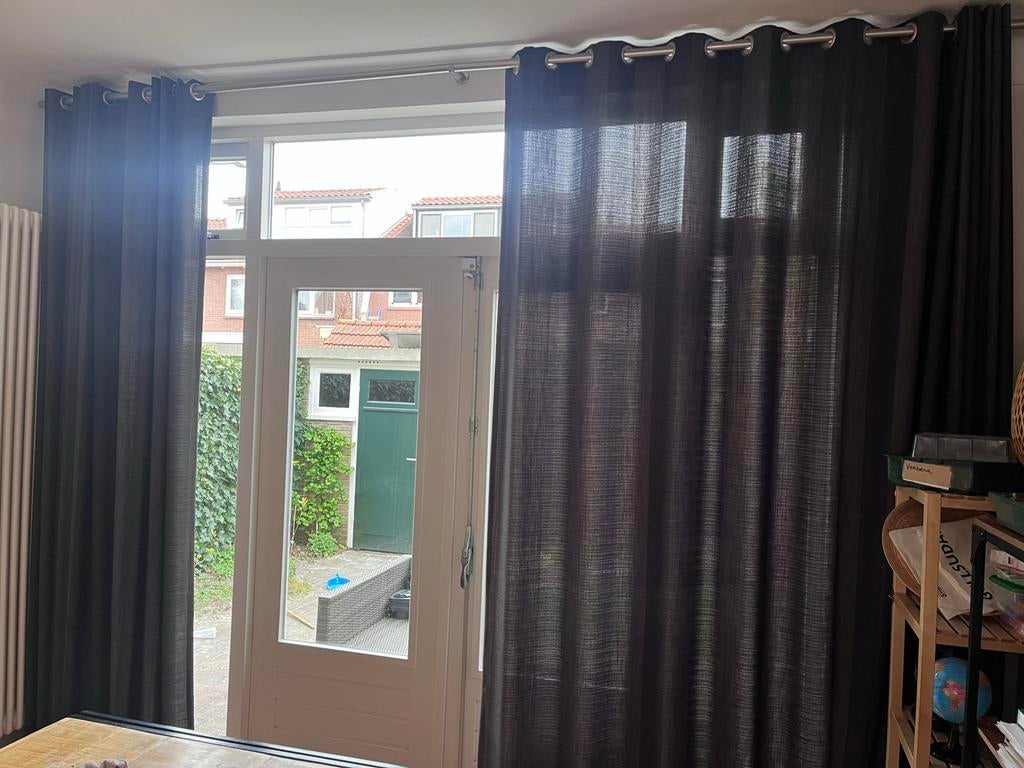Grijs ringgordijn met rails, 355x270cm, Ophalen, 200 cm of meer, Zo goed als nieuw, 200 cm of meer