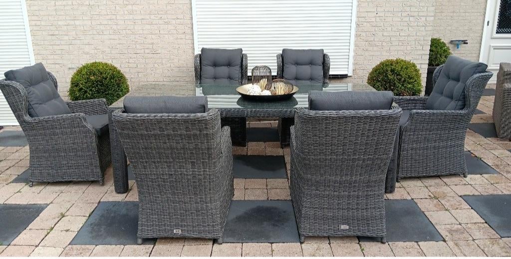 Zgan luxe royale 6 persoons tuinset / diningset, Ophalen, 6 zitplaatsen, Zo goed als nieuw, Wicker
