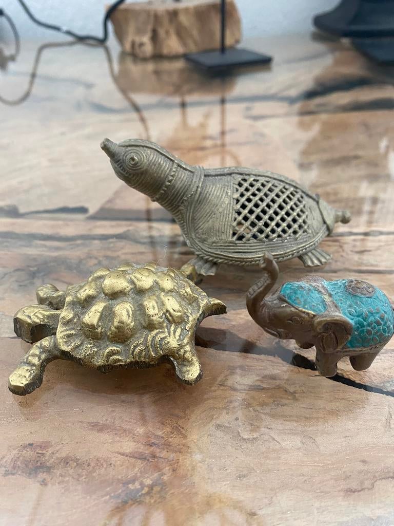Klein beeldje, 2x schildpad en 1x olifant, koper,set €12,50, Ophalen