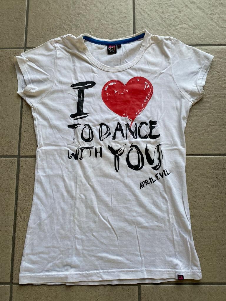 Top T shirt april Evil - maat S - I love to dance with you, Kleding | Dames, Wit, Ophalen of Verzenden, Zo goed als nieuw, Korte mouw