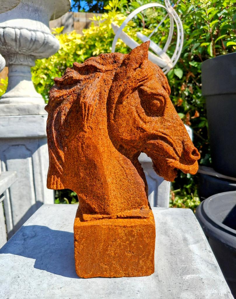 Hele mooie nieuwe gietijzeren paardenhoofd., Ophalen of Verzenden, Nieuw, Metaal, Dierenbeeld