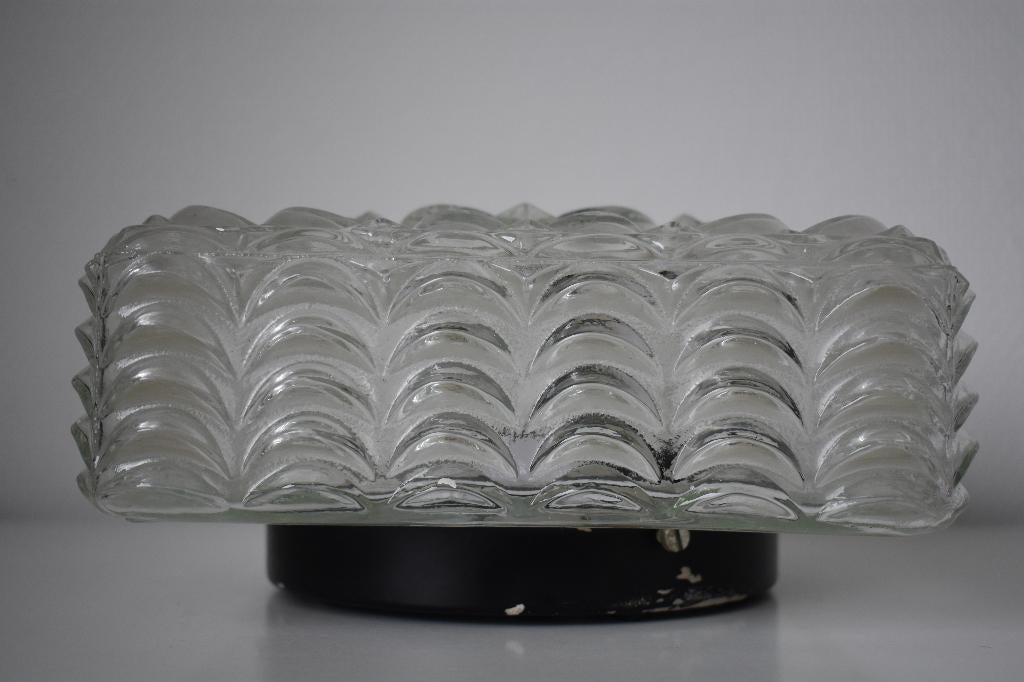 Retro vintage plafondlamp met bloem motief jaren 70, Ophalen of Verzenden, Gebruikt, Glas, Jaren 70 - 80