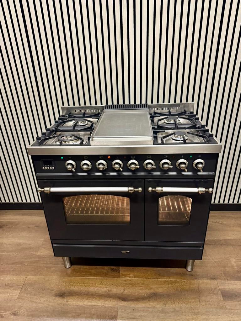 Luxe Boretti Fornuis antraciet/chroom 5 pits Frytop 90 cm, Fornello Esperta, Fornello Esperta, Grill, Ophalen of Verzenden