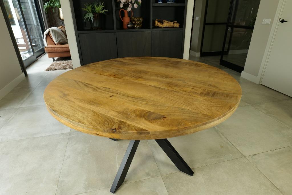 Nieuwe ronde eettafels 100 t/m 150 cm mangohout naturel., Huis en Inrichting, Tafels | Eettafels, Rond, Nieuw, Vijf personen of meer