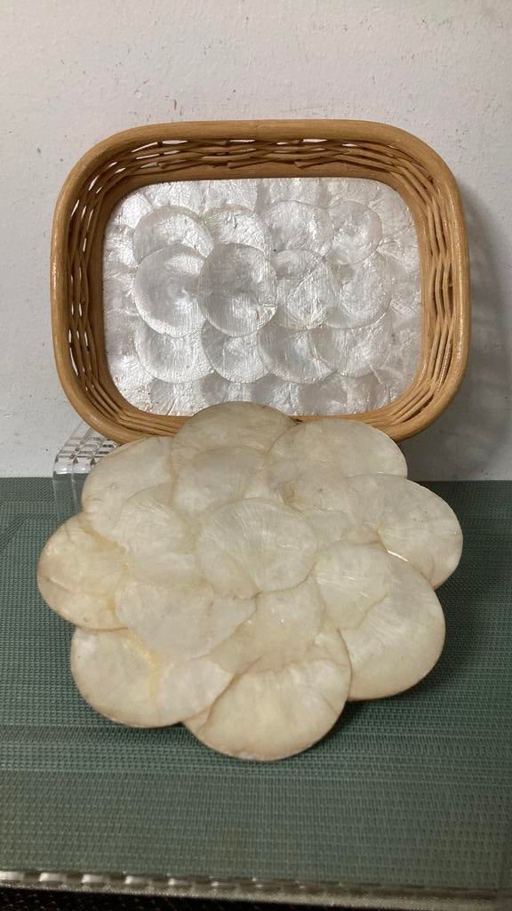 Rietendienblad / onderzetter met parelmoer inleg, Huis en Inrichting, Woonaccessoires | Dienbladen, Gebruikt, Hout, Rechthoekig