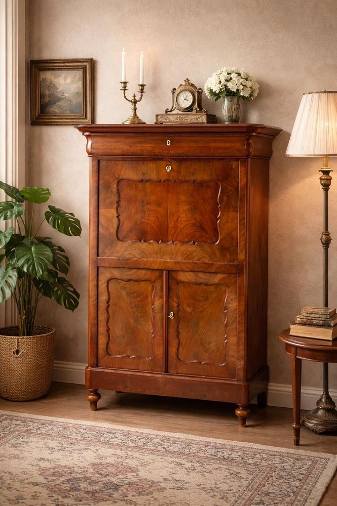 Antieke notenhouten secretaire / kast – Louis XV stijl, Antiek en Kunst, Ophalen