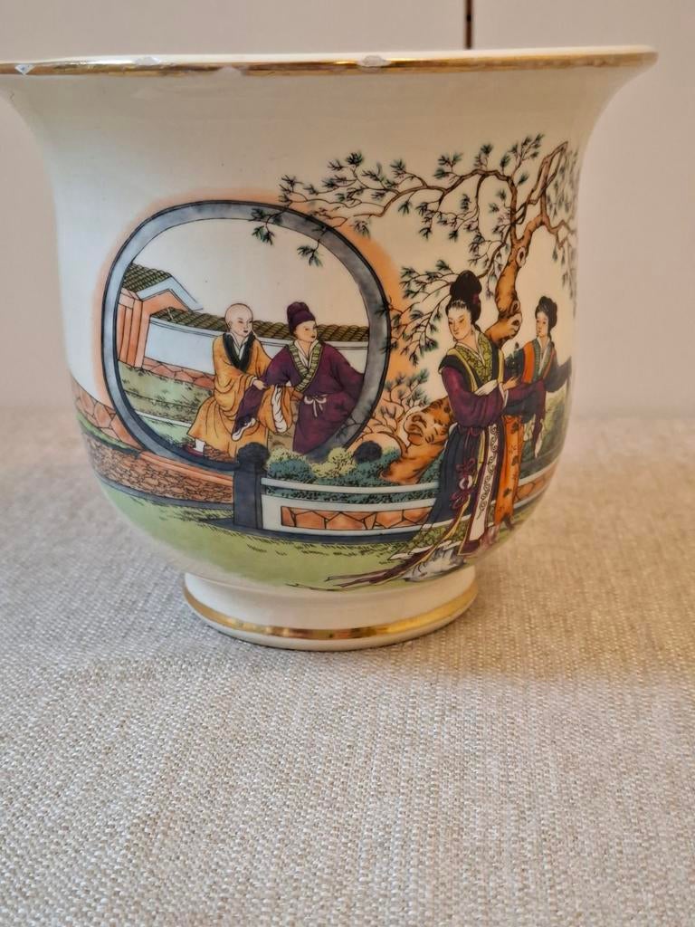 Bloempot met Chinees design - 13cm hoog, 11cm diameter, Antiek en Kunst, Ophalen of Verzenden
