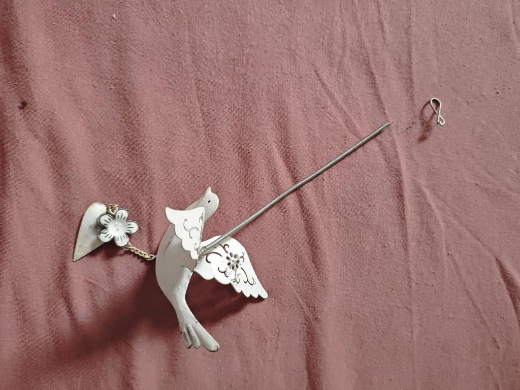 Vintage Vogel Wit Metaal, Ophalen of Verzenden