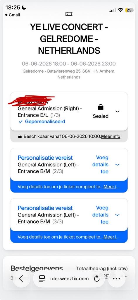 KANYE WEST TICKETS GELREDOME, Twee personen