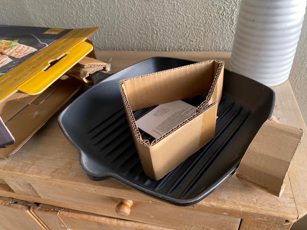 Grillpan geëmailleerd gietijzer zwart nieuw in doos, Gietijzer, Nieuw, Ophalen of Verzenden, Keramische plaat