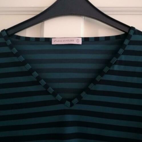 Studio Anneloes travelstof shirt 3/4 mw groen zwart M 36953, Maat 38/40 (M), Studio Anneloes, ., Ophalen of Verzenden