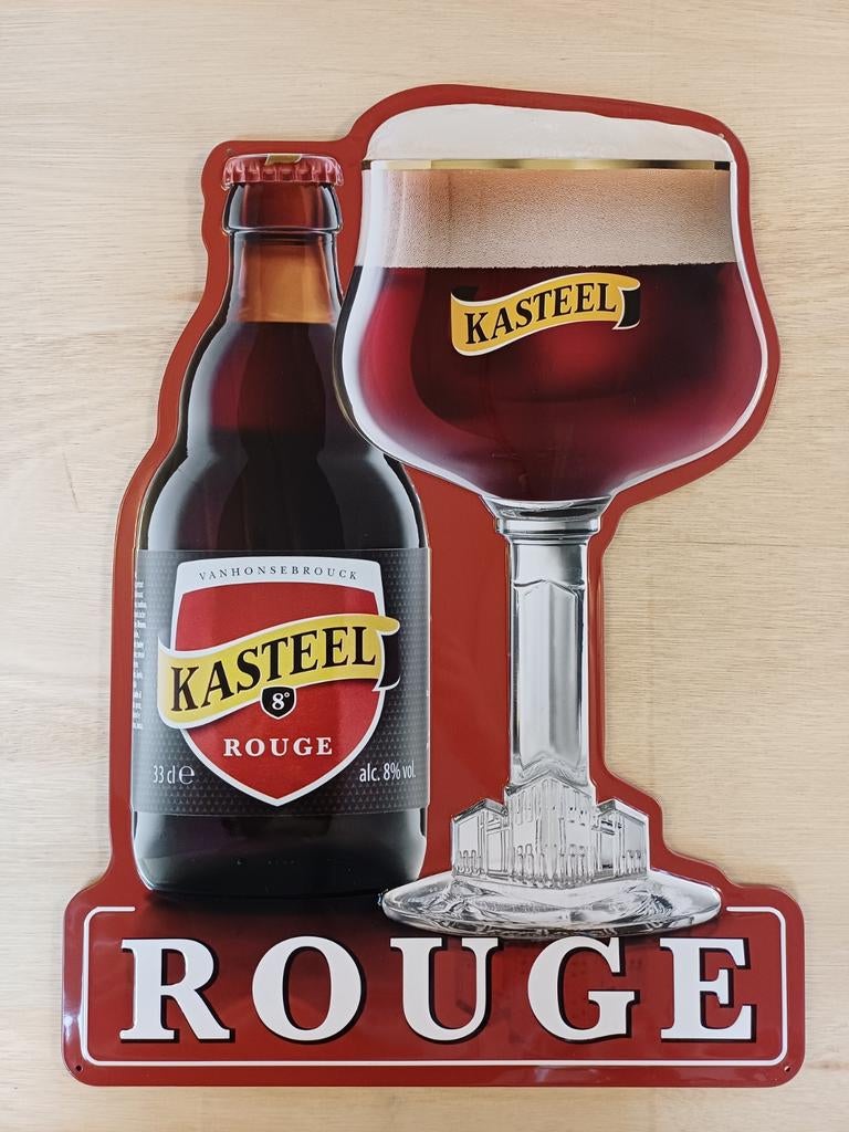 Kasteel Bier Rouge Origineel Reclamebord Metaal Met Reliéf, Ophalen, Nieuw, Reclamebord, Plaat of Schild, Overige merken