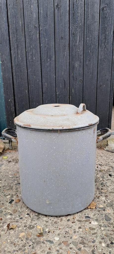 Emaille weckketel grote pan vintage pan plantenbak bloempot, Ophalen