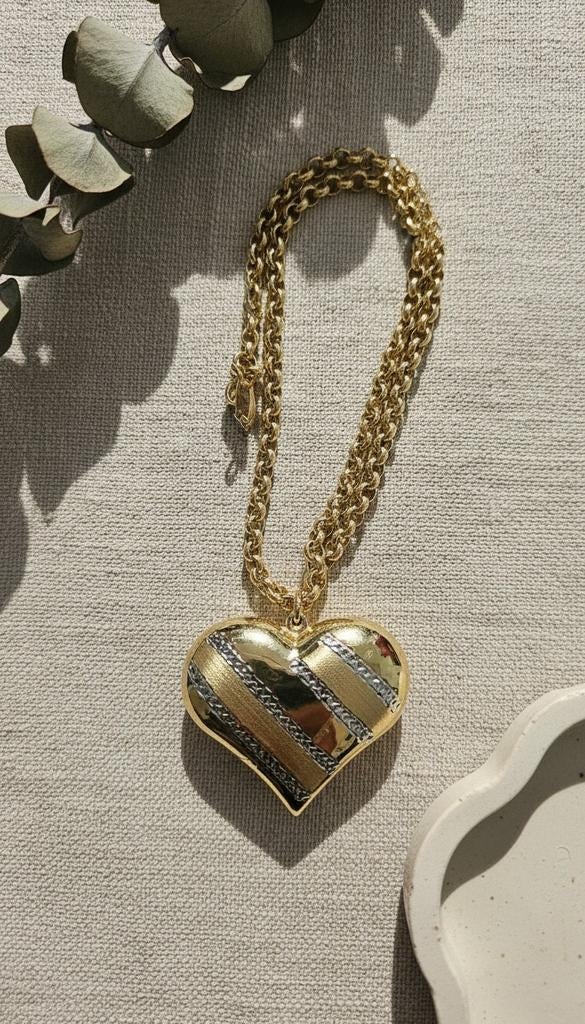 18k/750 Gouden Ketting met Grote Hart Hanger(Bicolor) 30.9gr, Ophalen of Verzenden, Zo goed als nieuw, Hart, Goud