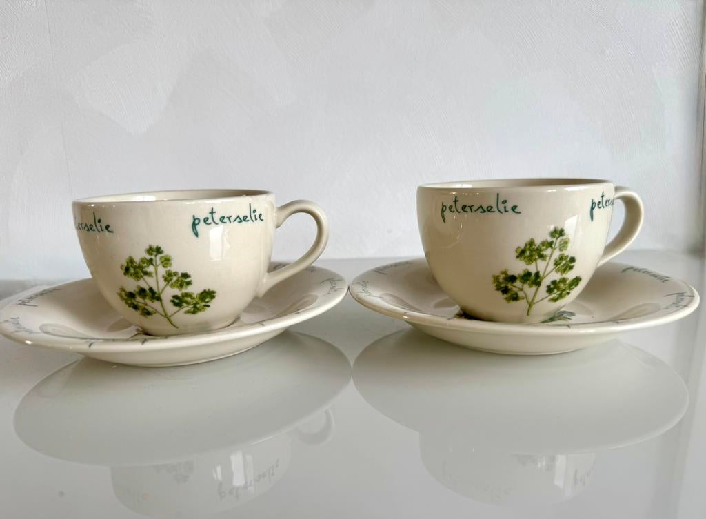 2 nieuwe vintage kop en schotels van het merk Royal Orchid, Ophalen of Verzenden, Zo goed als nieuw, Overige stijlen, Kop(pen) en/of Schotel(s)