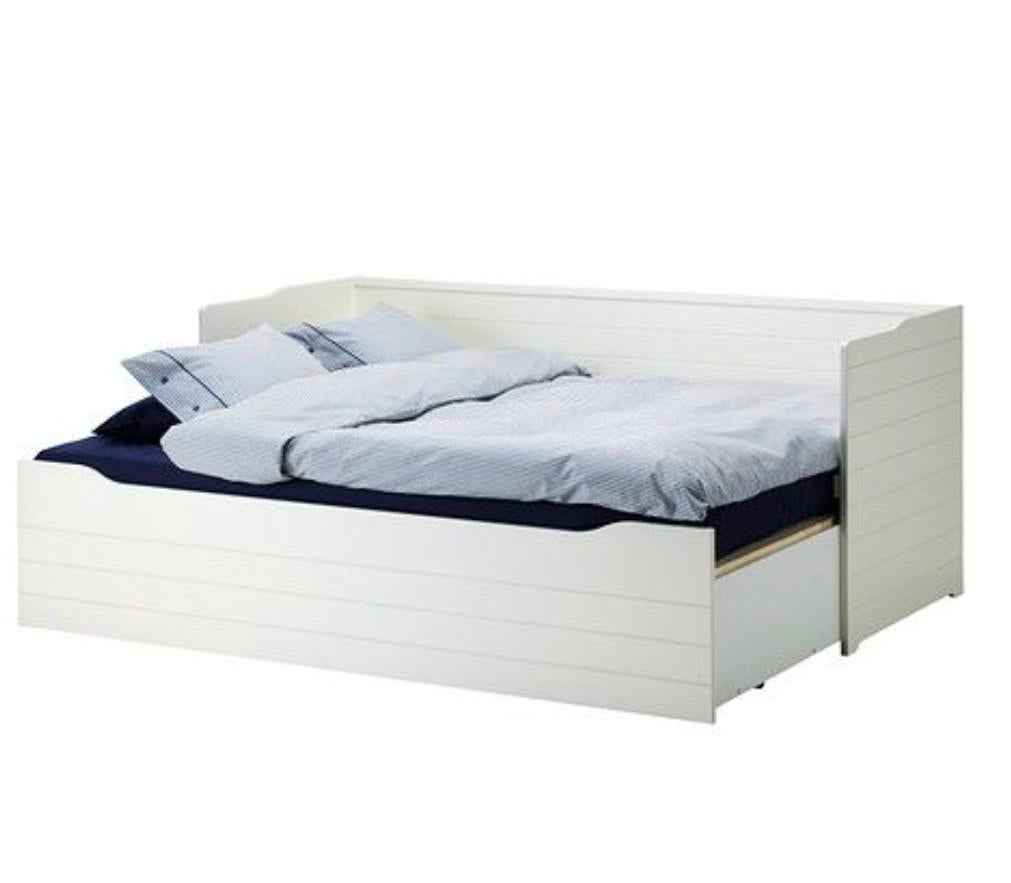 Bygland bed uitschuifbaar naar 2 persoonsbed, Ophalen, Wit, Tweepersoons, Hout