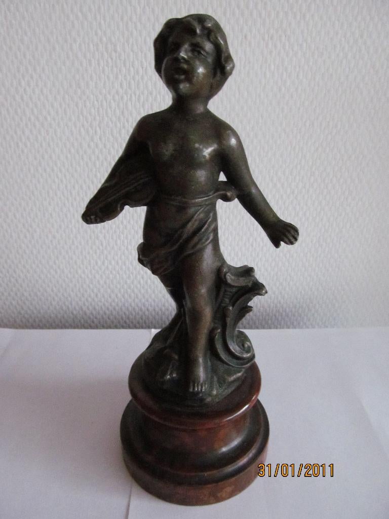 "bronzen" gegoten spelter Franse viooljongen., Antiek en Kunst, Ophalen