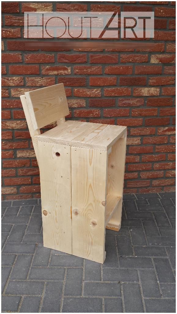Barkruk met rugleuning. STEIGERHOUT, 5 krukken of meer, Nieuw, Ophalen of Verzenden, Hoeves 3 in Schijndel