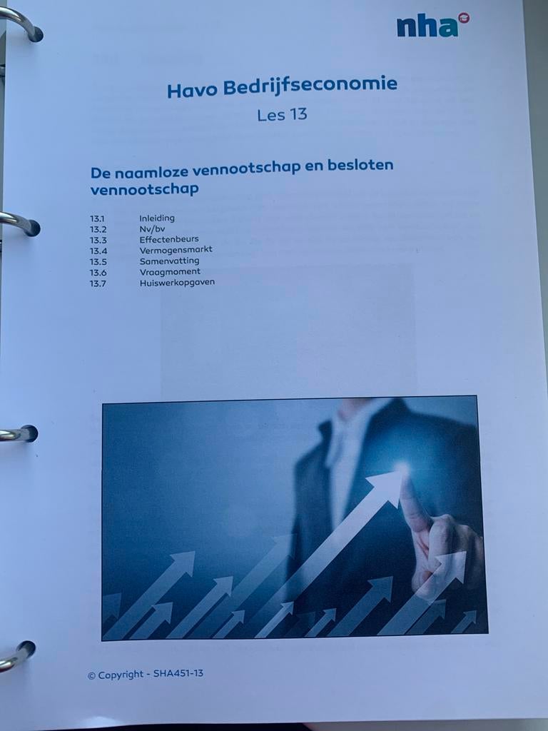 Havo Bedrijfseconomie Les 13 - NHA Cursusmateriaal, Ophalen of Verzenden, Gelezen, Overige onderwerpen